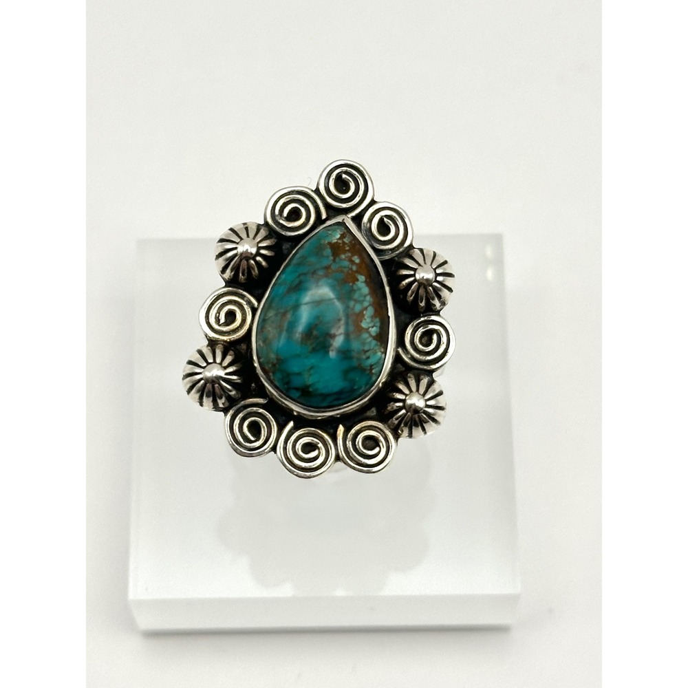 Turquoise Southwestern Sterling Silver Ring Size 8.25